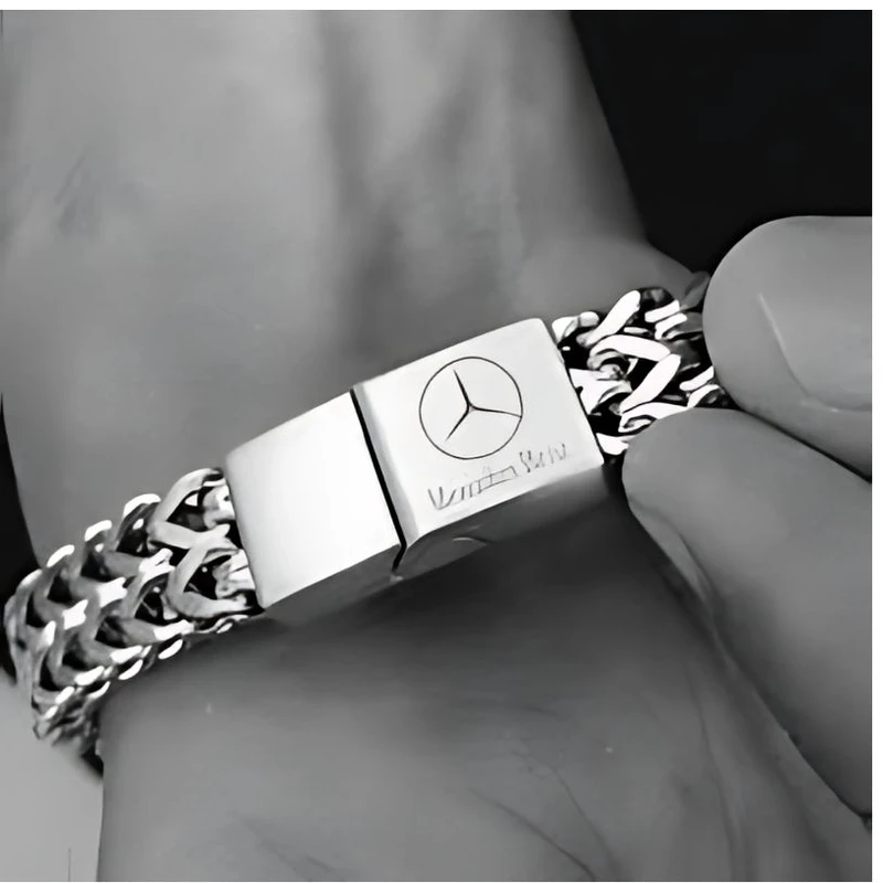 Mercedes Stainless Steel Men’s Bracelet- Silver
