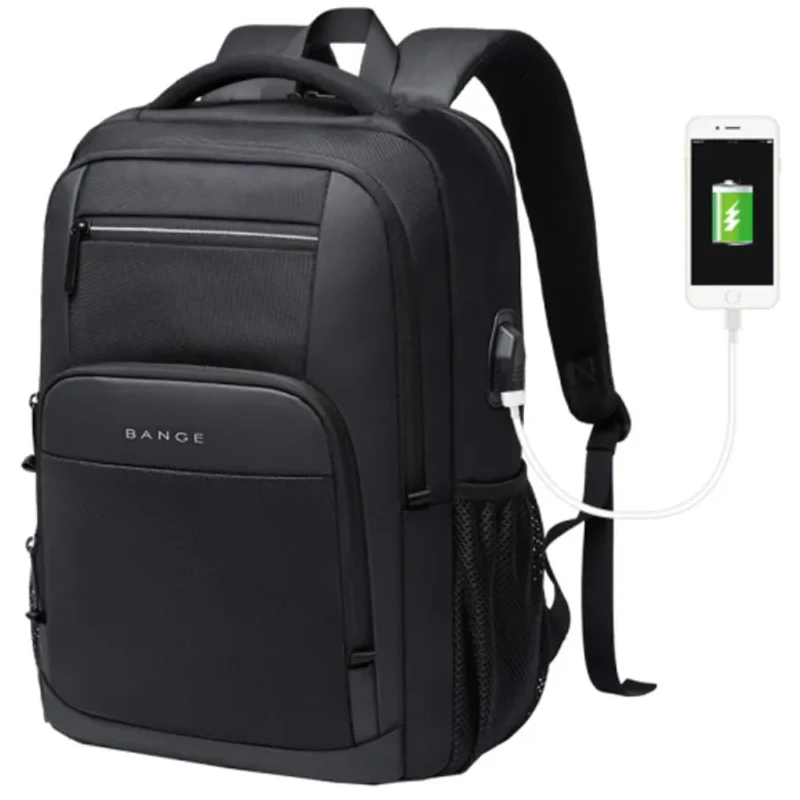 BANGE BG-1921 College Student Schoolbag Waterproof Business Computer Backpack with External USB Charging Port(Black)