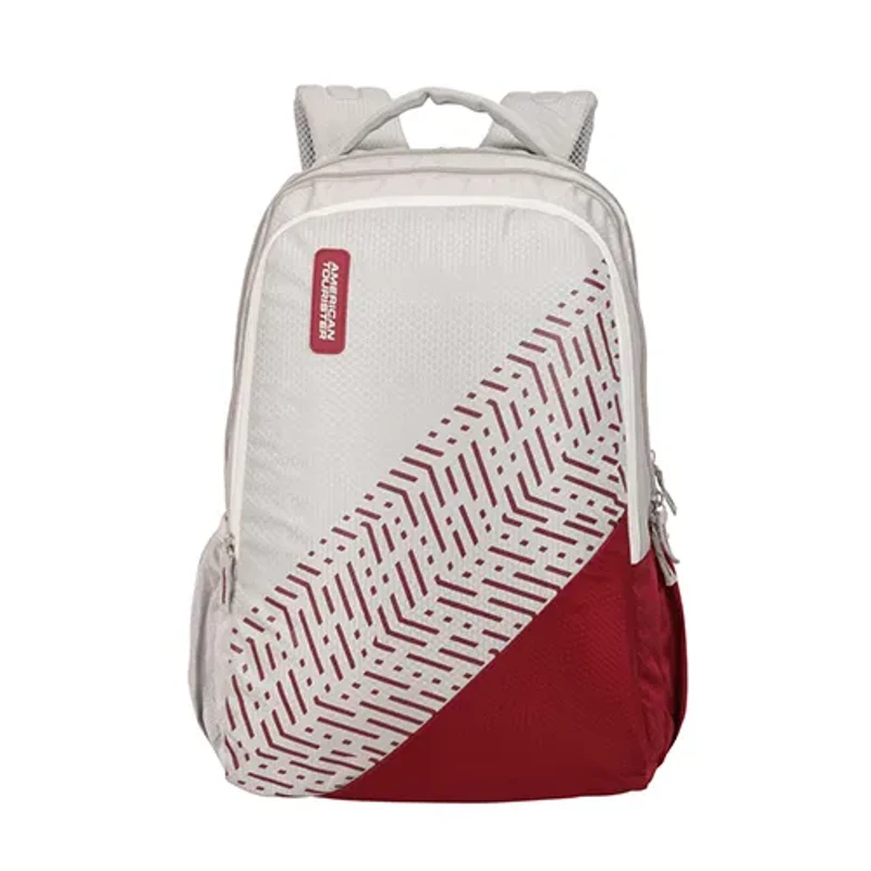 American Tourister Light Weight School Collage Travel Backpack-AT11(Grey Red)