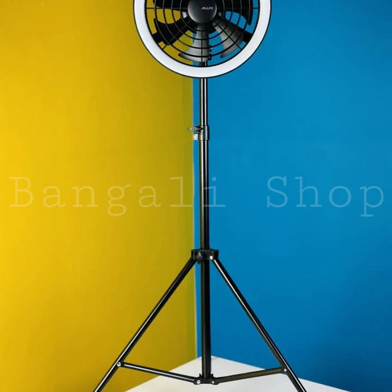 JISULIFE FA17 Rechargeable Fan with LED Ceiling Fan with Long Tripod Stand- Black Color