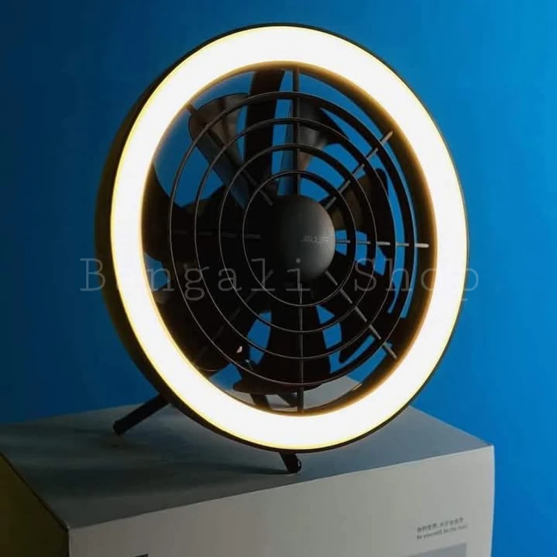 JISULIFE FA17 Rechargeable Fan with LED Ceiling Fan with Long Tripod Stand- Black Color