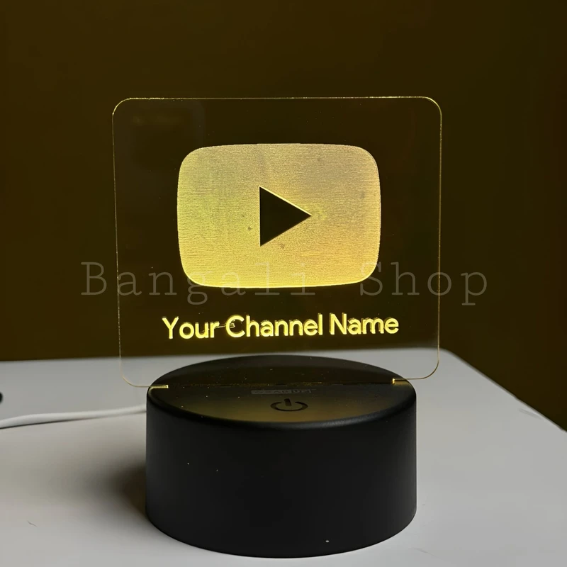 Customizable Youtube Logo Design Acrylic Multicolor Night Lamp – WHITE