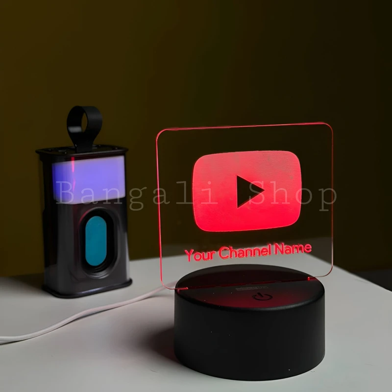 Customizable Youtube Logo Design Acrylic Multicolor Night Lamp – WHITE
