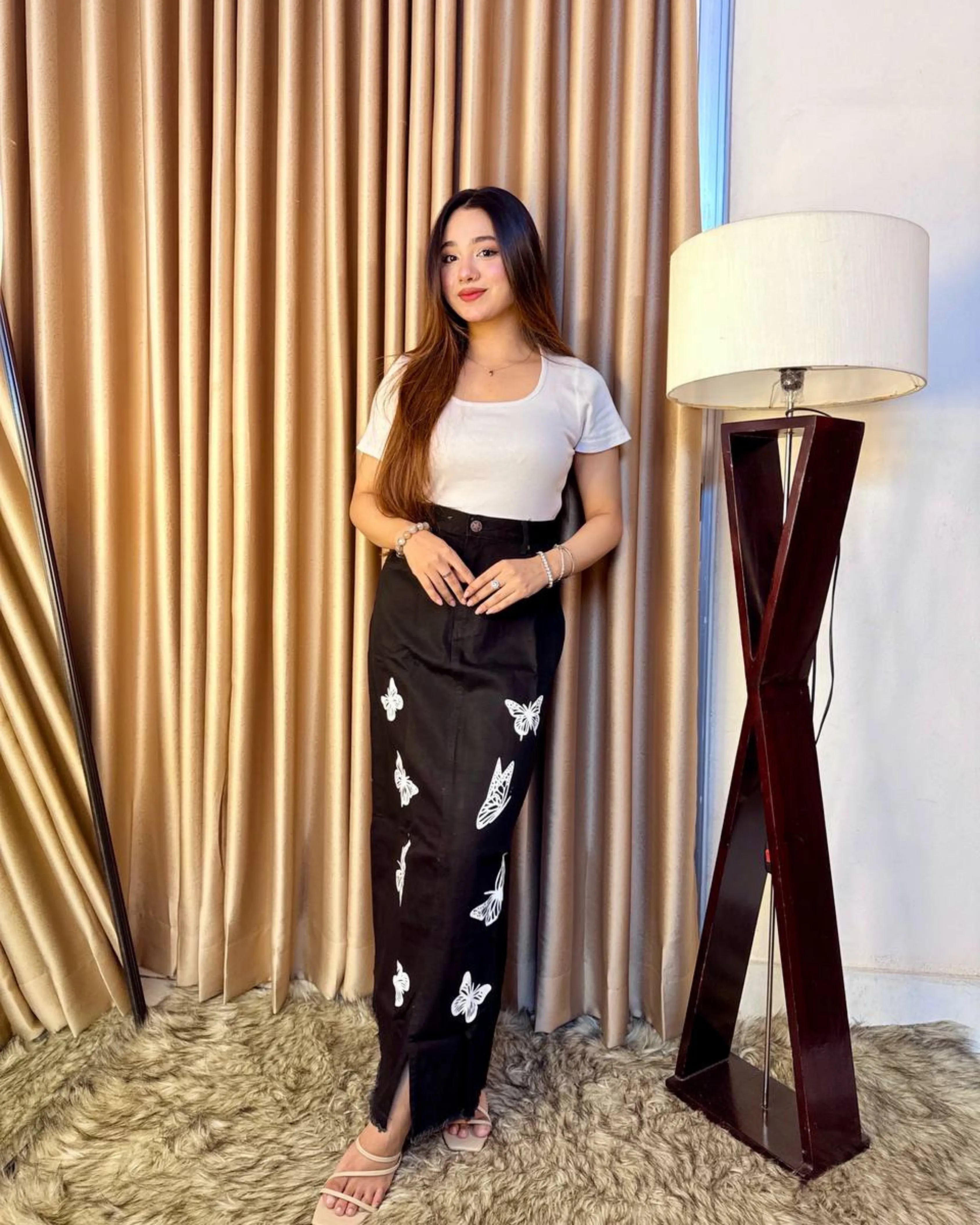 Black Butterfly Printed Skirt