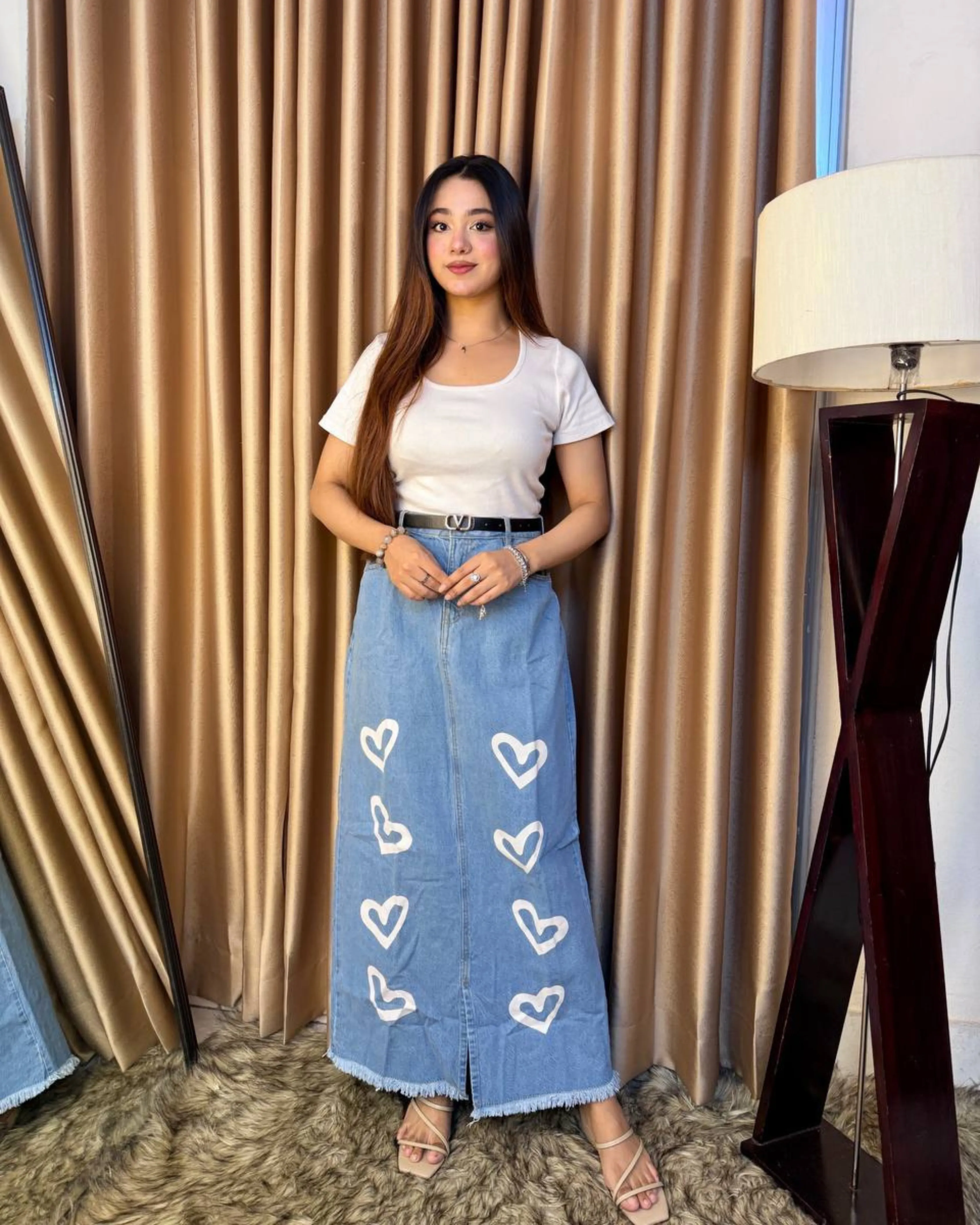 Blue Heart Printed Skirt