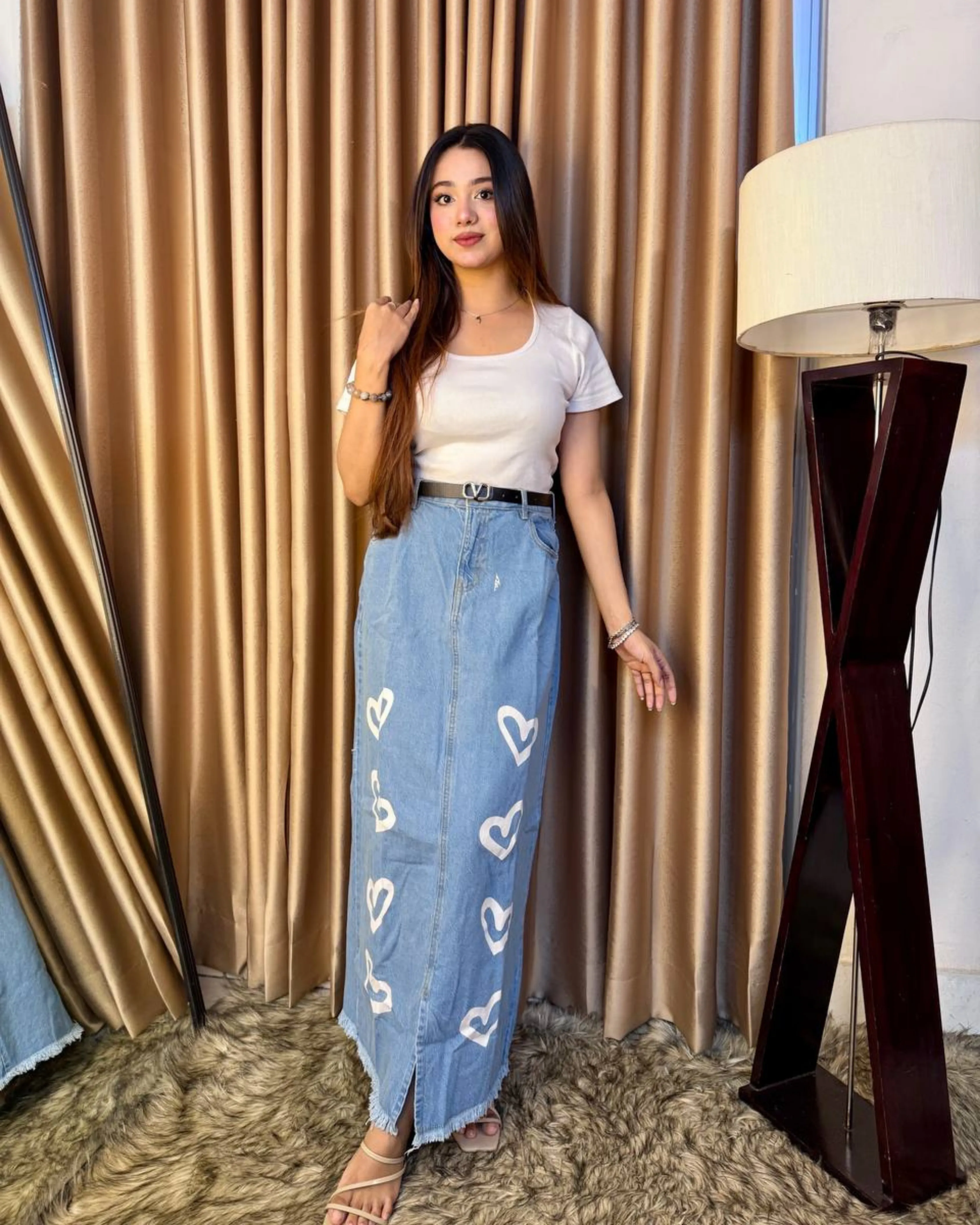 Blue Heart Printed Skirt