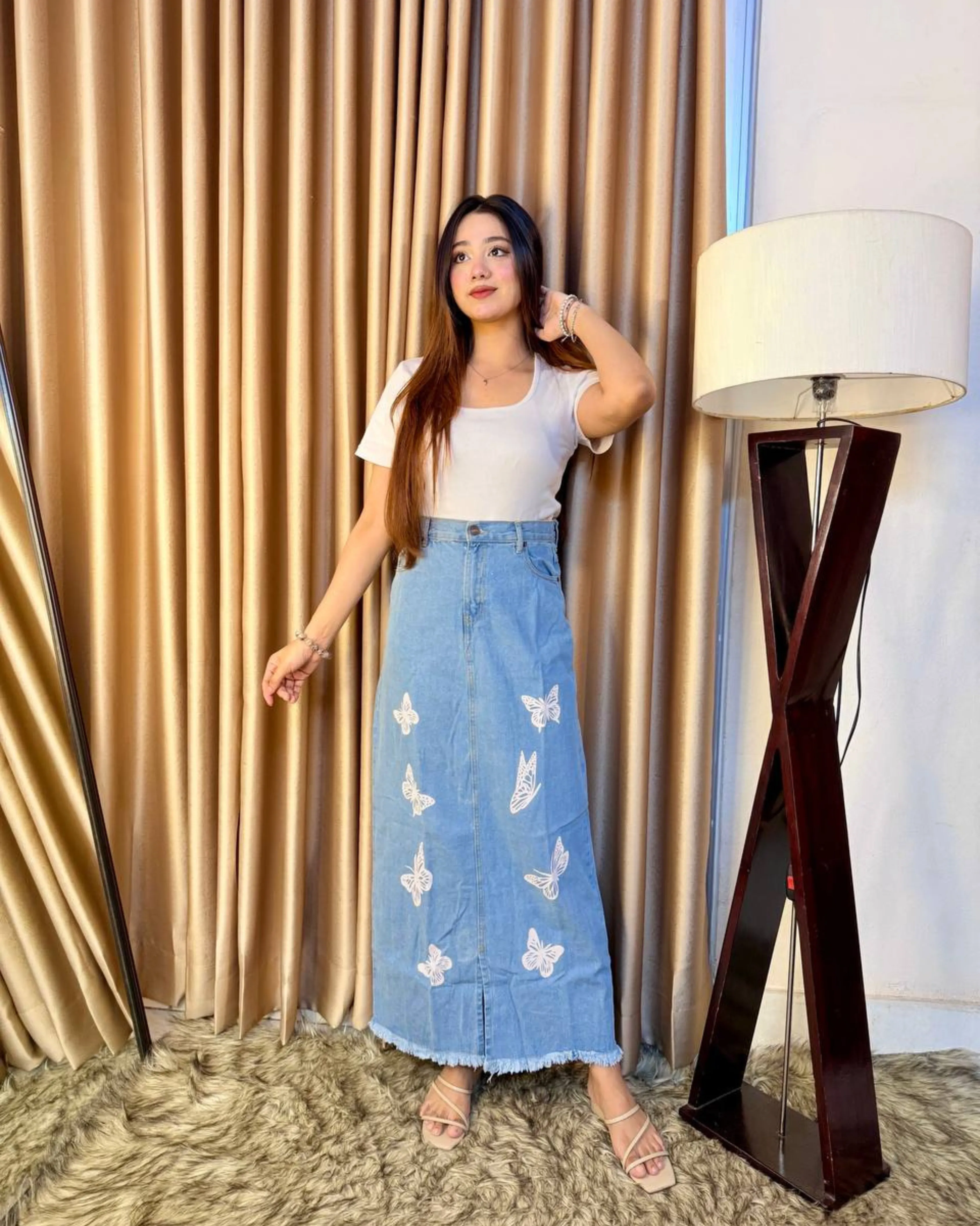 Blue Butterfly Printed Skirt