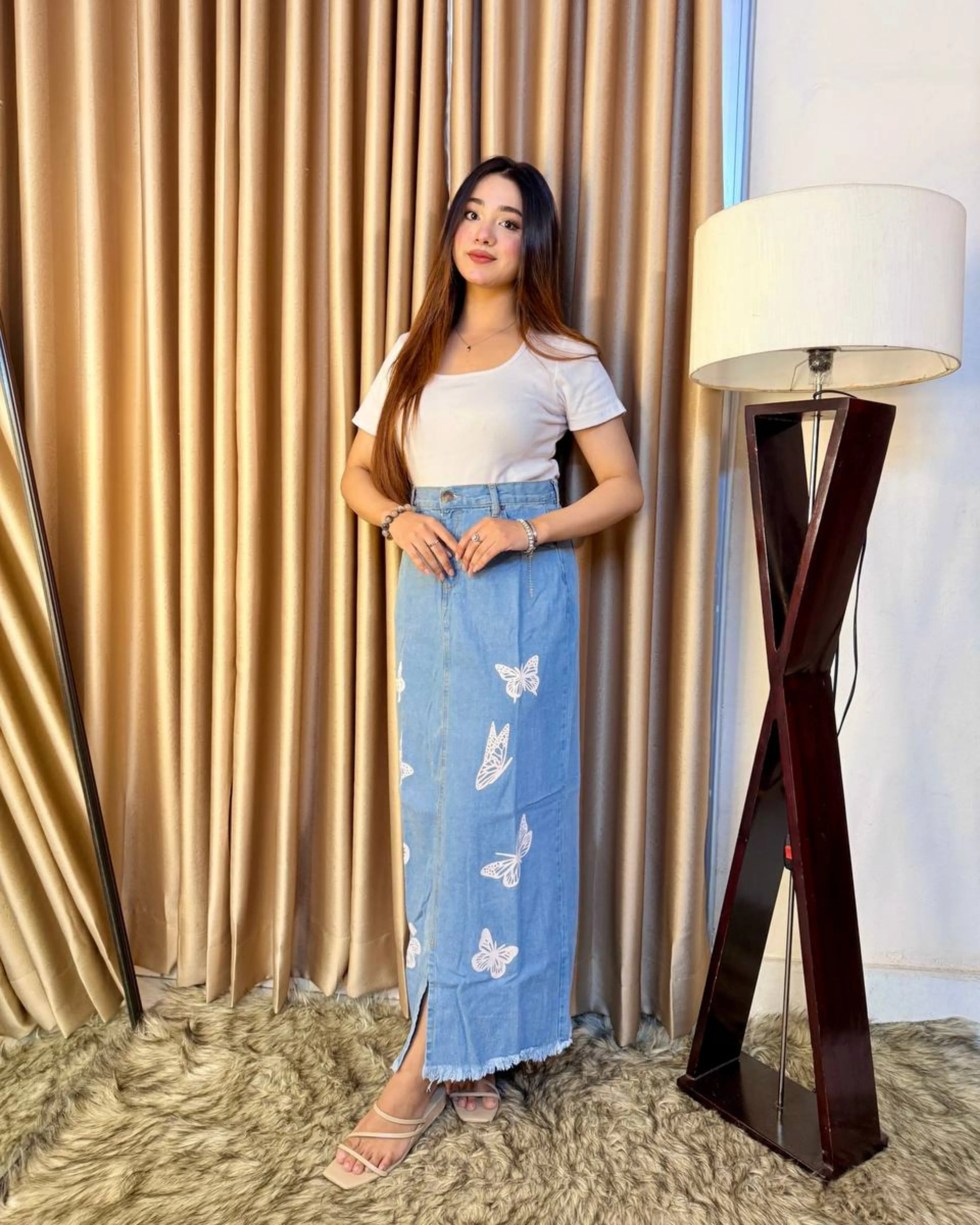 Blue Butterfly Printed Skirt