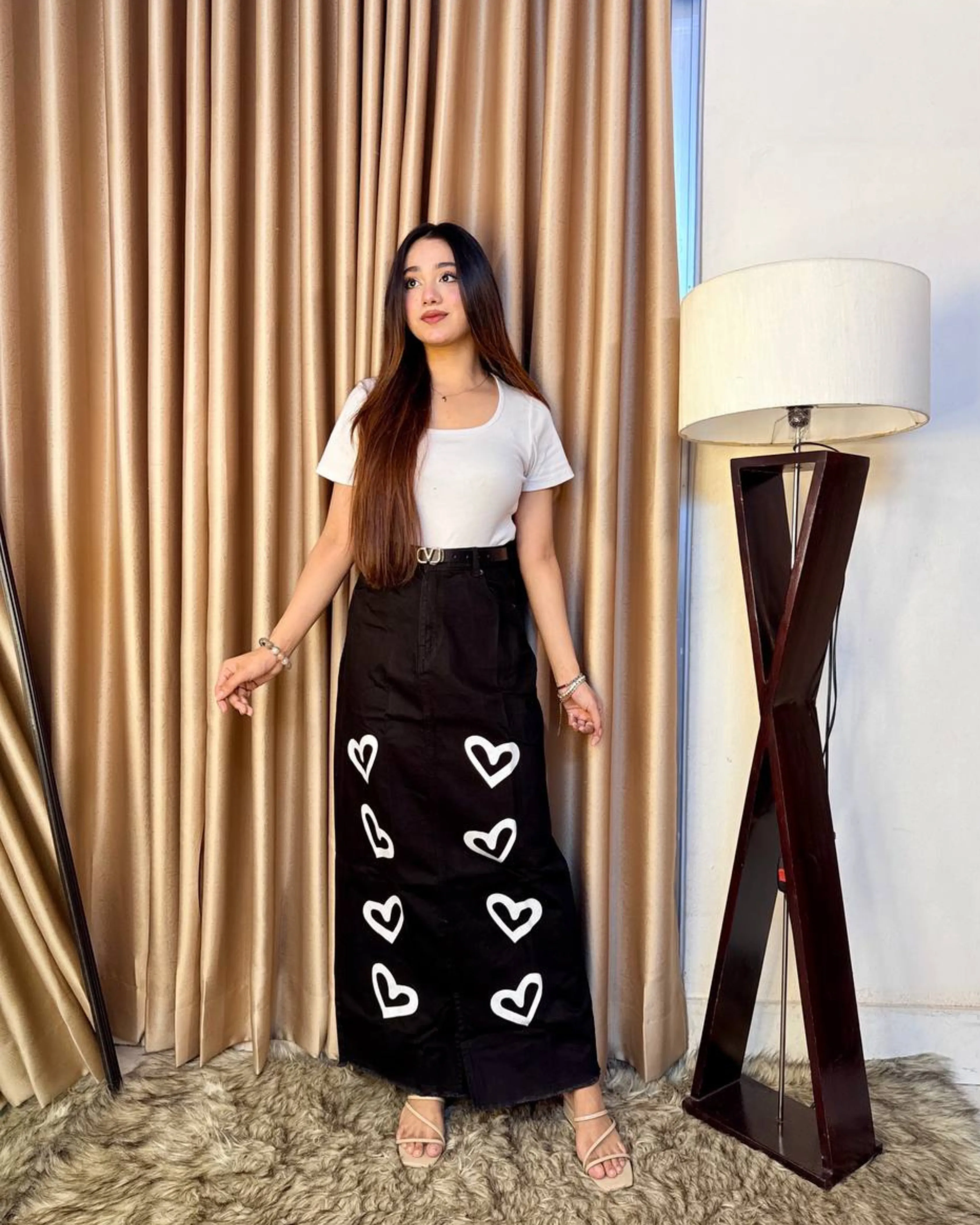 Black Heart Printed Skirt