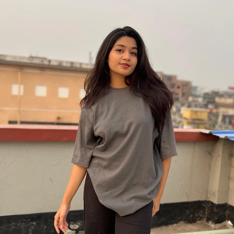 Women's Oversized Drop Shoulder T-Shirt in Gray