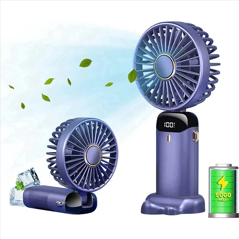 Portable Fan Personal Fan 5000mAh Rechargeable, 5 Speeds with LED Display, 90° Adjustable Multicolour
