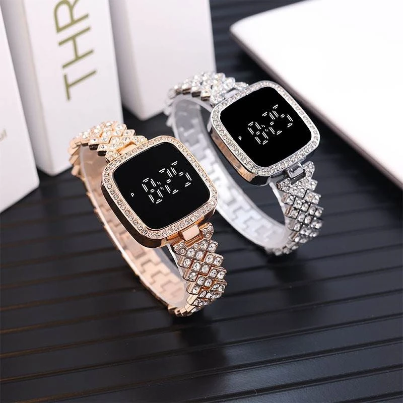 White stone touch screen ladies watch