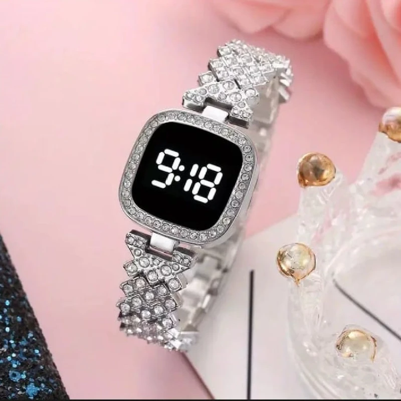 White stone touch screen ladies watch