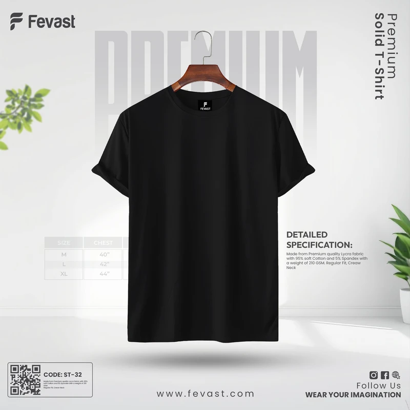 Premim Solid Black Colour T-Shirt
