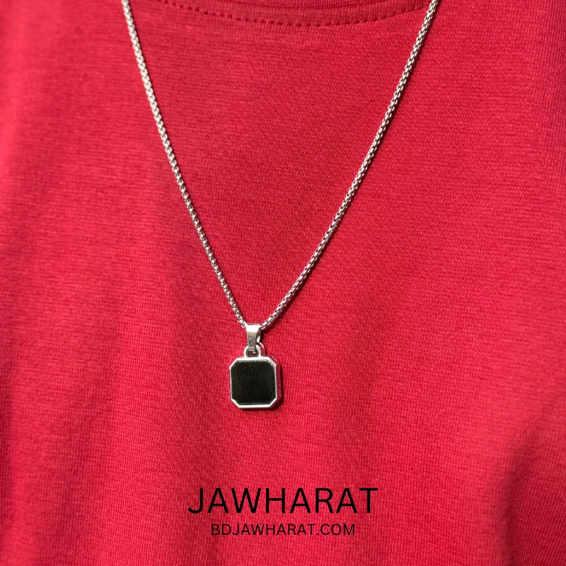 Black Onyx Pendant With Silver Chain