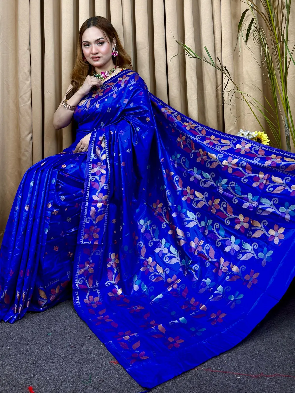 Blue Katan Silk Saree