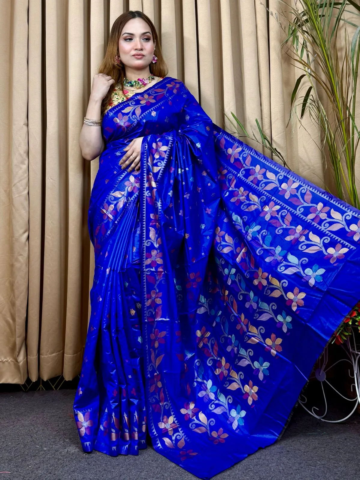 Blue Katan Silk Saree