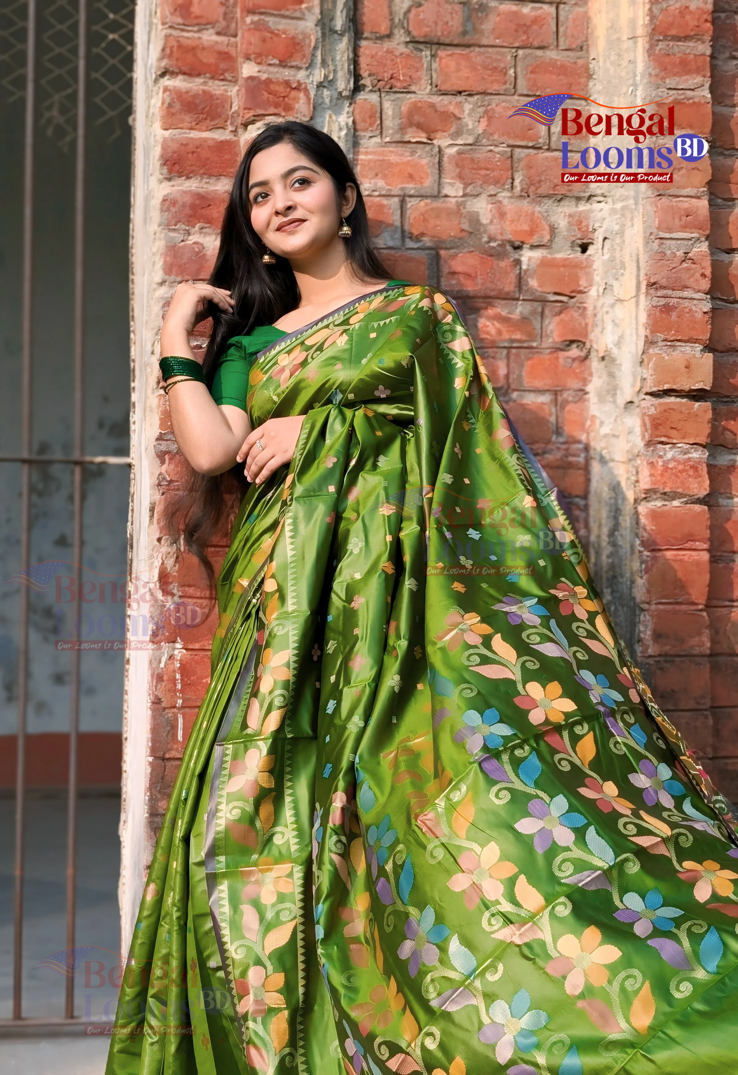 Olive Katan Silk Saree