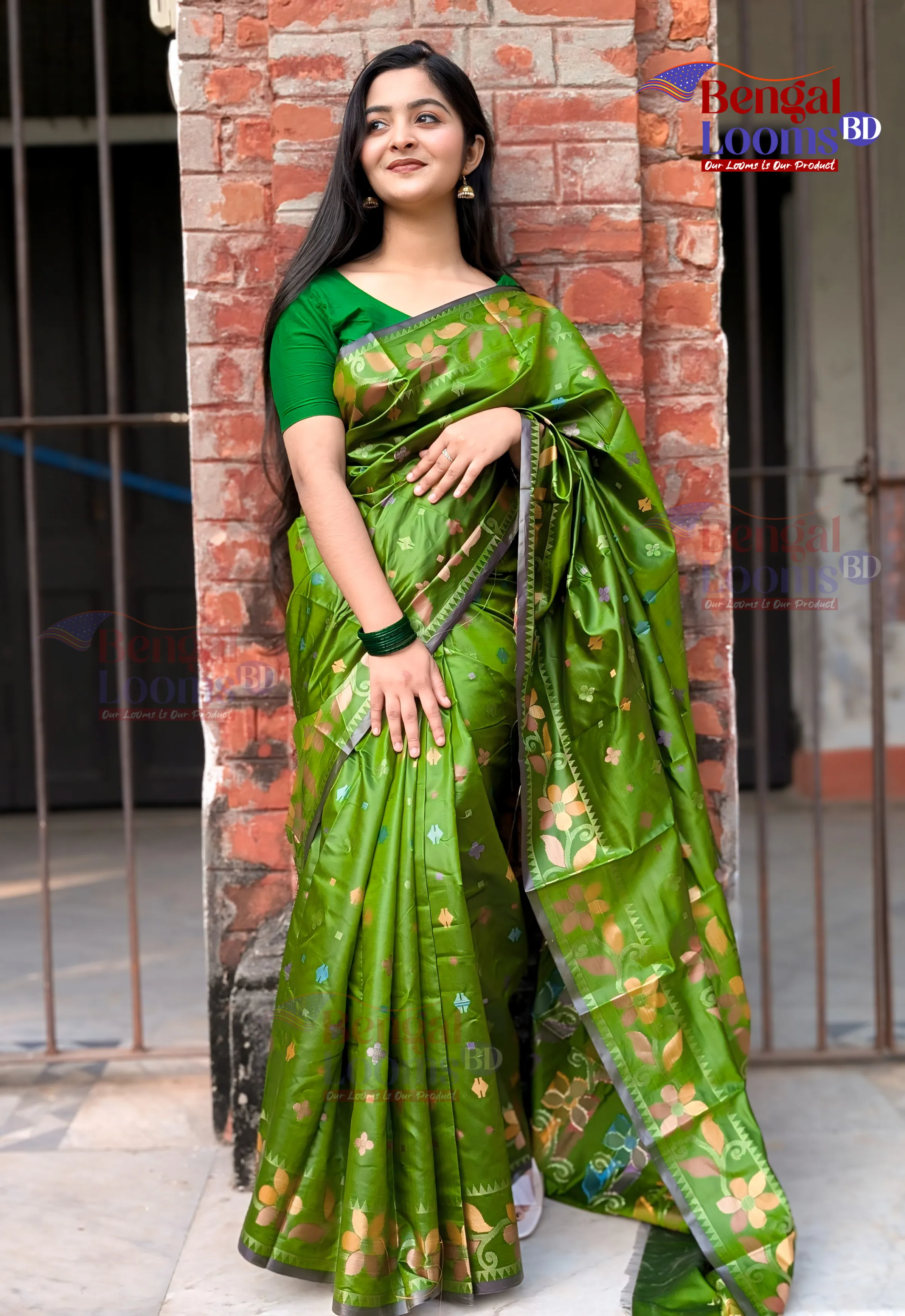 Olive Katan Silk Saree - Image 3