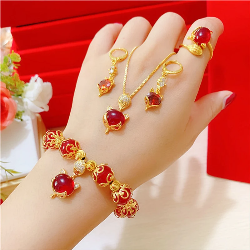 22K Gold-plated Vietnam Gold Red Fox Necklace Set