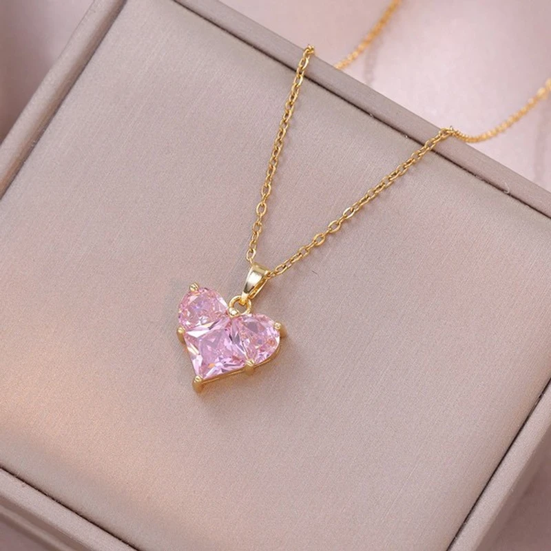 Pink diamond cut Heart shape Pandent