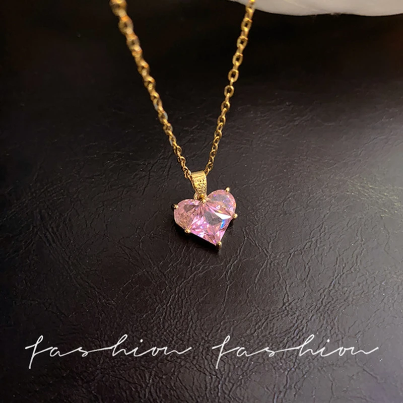 Pink diamond cut Heart shape Pandent