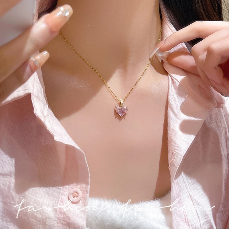 Pink diamond cut Heart shape Pandent - Image 4