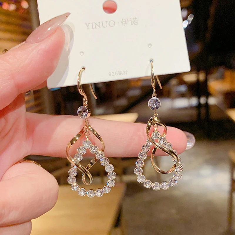 Gold Plated Cubic Zirconia CZ Twisted Dangle Drop Earrings