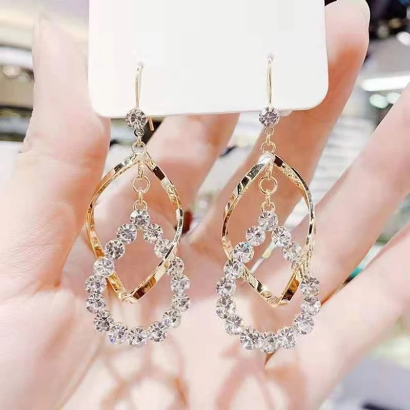 Gold Plated Cubic Zirconia CZ Twisted Dangle Drop Earrings