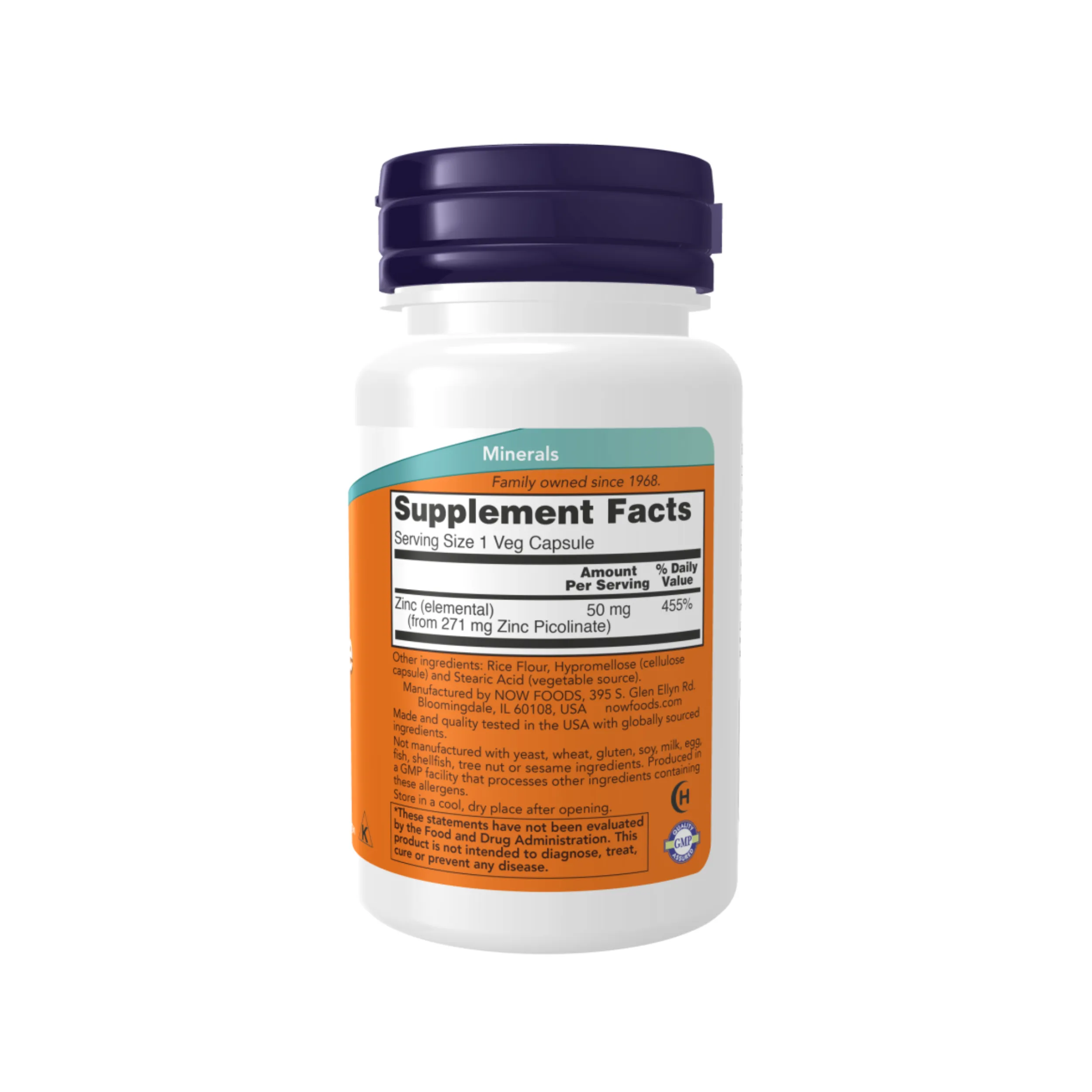 Now Foods Zinc Picolinate 50 mg 60 Veg Capsules