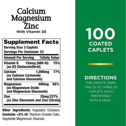 Nature's Bounty, Calcium Magnesium Zinc with Vitamin D3, 100 Tablets