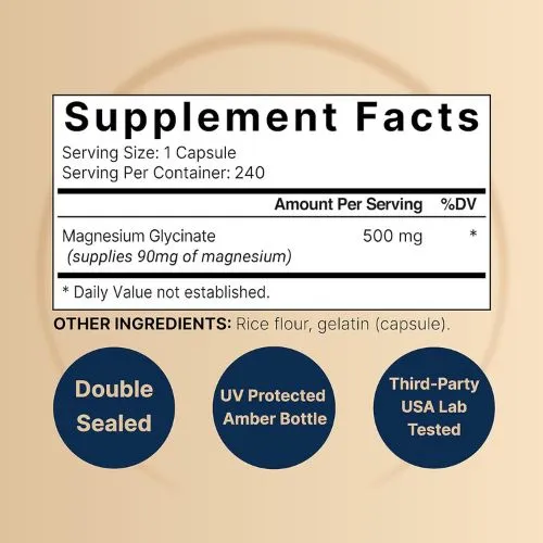 Naturebell Magnesium Glycinate 500mg (240 Capsules) | 3rd Party Tested - Thumbnail 3