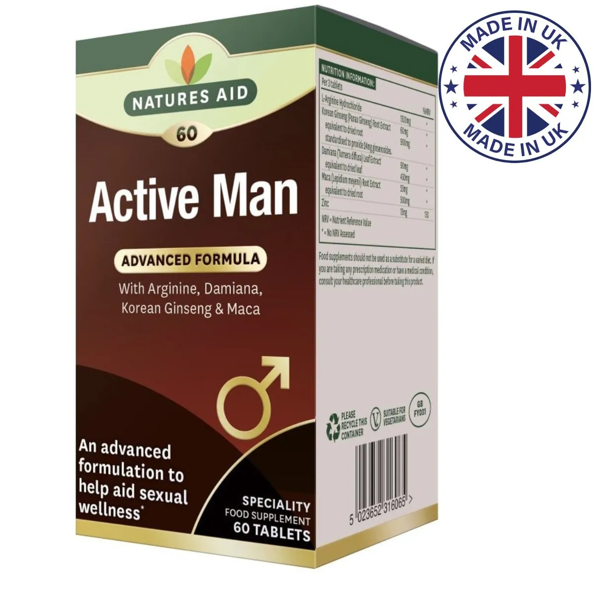 Natures Aid Active Man (60 Tablets) - Made in UK