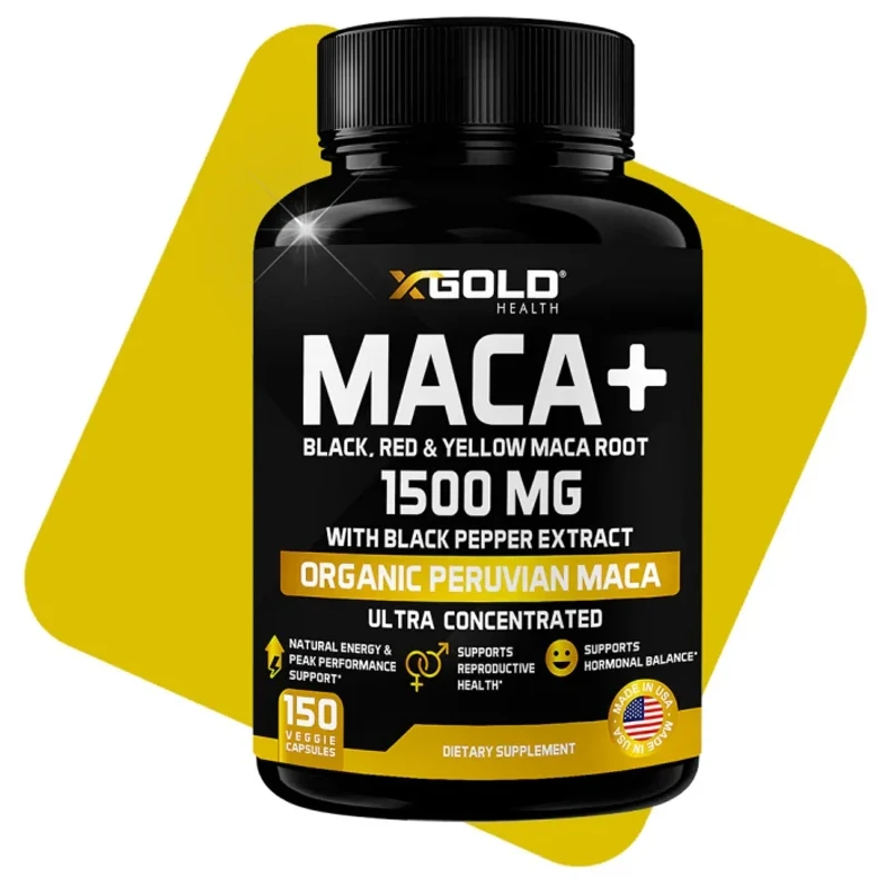 X Gold Health Organic Maca + Black Yellow Red Maca Root Strongest 1500 mg 150 capsules