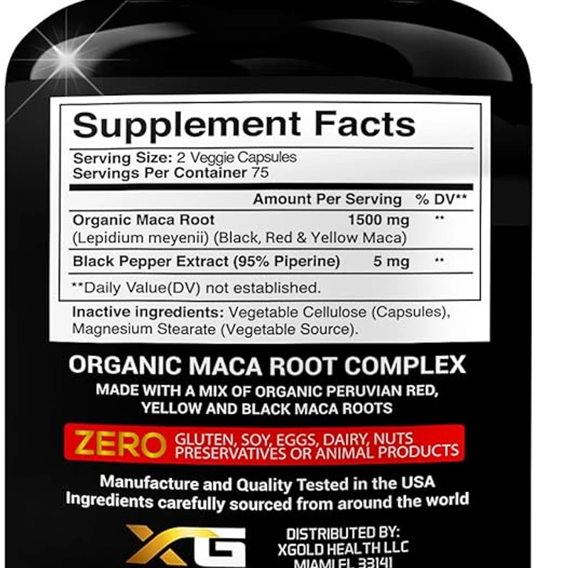 X Gold Health Organic Maca + Black Yellow Red Maca Root Strongest 1500 mg 150 capsules - Thumbnail 4