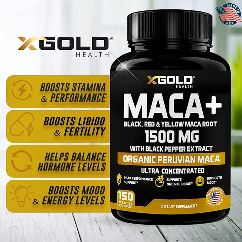 X Gold Health Organic Maca + Black Yellow Red Maca Root Strongest 1500 mg 150 capsules - Thumbnail 5