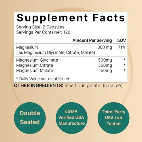 NatureBell Triple Complex Magnesium (240 Capsules) | Magnesium Glycinate 500mg with Citrate & Malate in Bangladesh