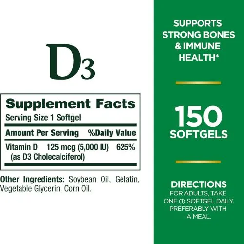 Nature's Bounty Vitamin D3 (125mcg) 5000 IU -150 Softgels