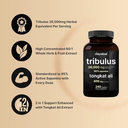 Naturebell Tribulus Terrestris 36,000mg with Tongkat Ali 400mg for Men (240 Capsules) | Best Price in Bangladesh - Thumbnail 3