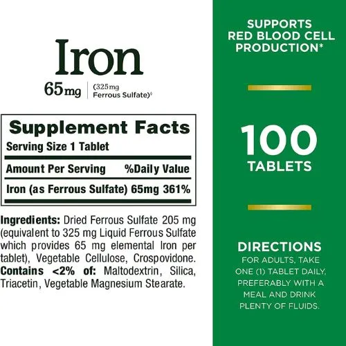 Nature's Bounty Iron 65 Mg 100 Tablets