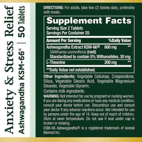 Nature's Bounty, Anxiety & Stress Relief, Ashwagandha (50 Tablets)