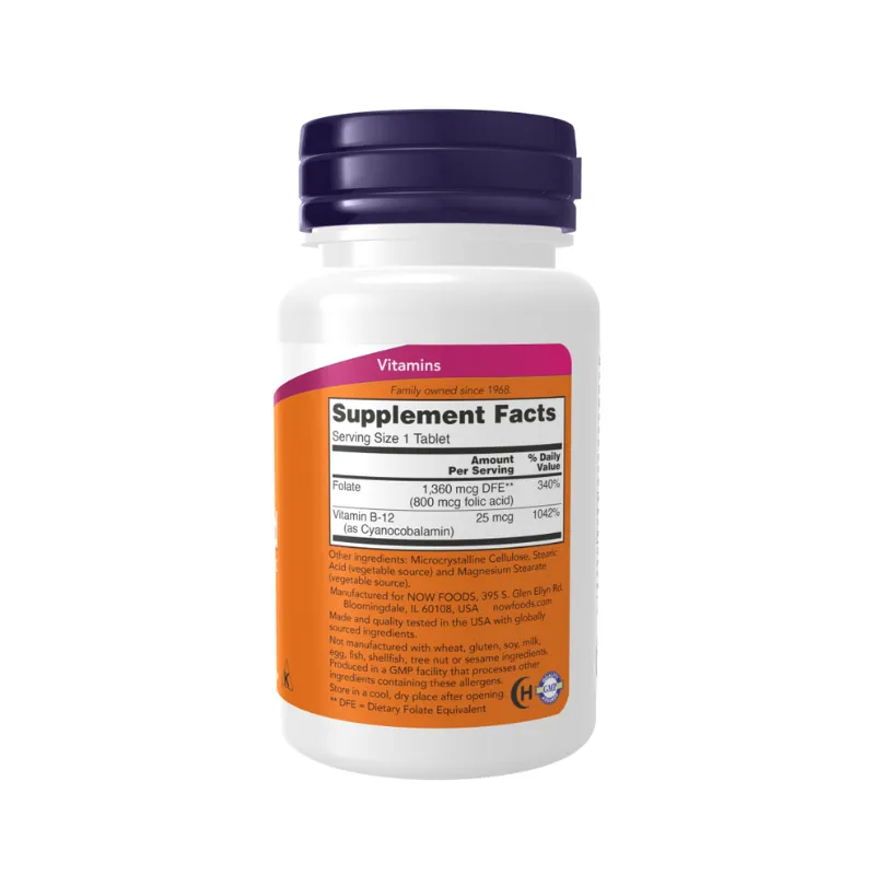 Now Foods Folic Acid 800 mcg with Vitamin B-12 250 Tablets