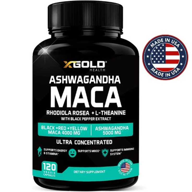 X Gold Health Ashwagandha & Maca Root Black Extract plus, Rhodiola Rosea & L-Theanine (120 Capsules) In Bangladesh