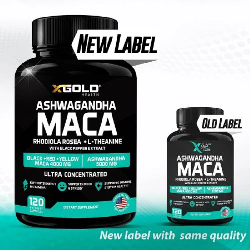 X Gold Health Ashwagandha & Maca Root Black Extract plus, Rhodiola Rosea & L-Theanine (120 Capsules) In Bangladesh - Thumbnail 3