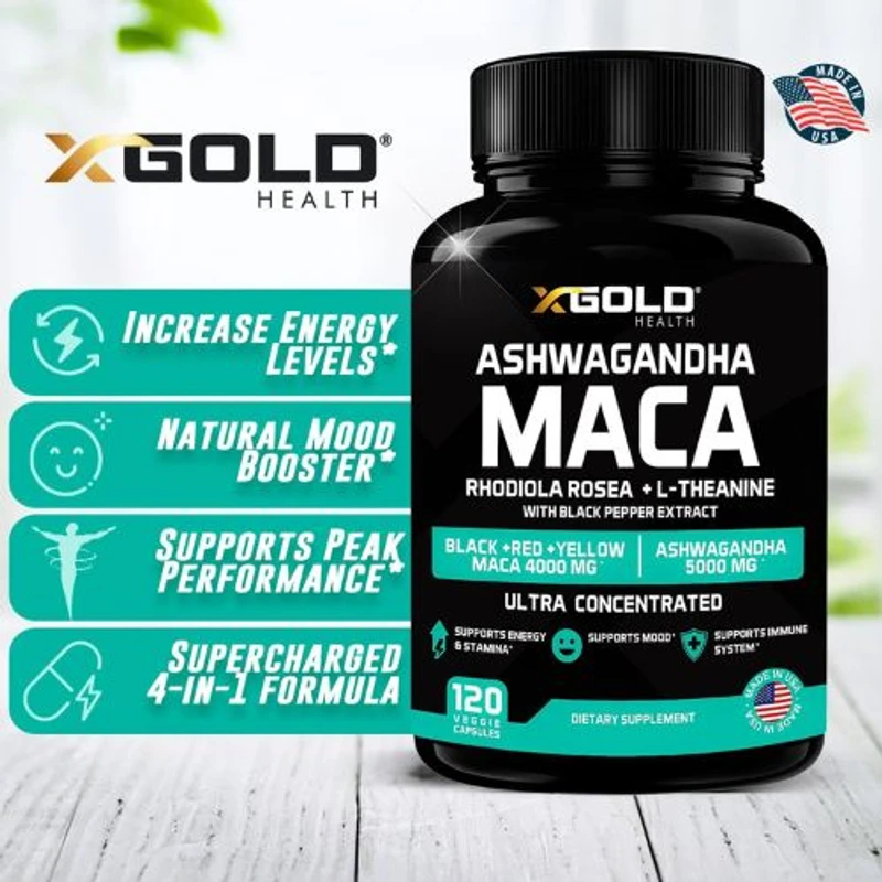 X Gold Health Ashwagandha & Maca Root Black Extract plus, Rhodiola Rosea & L-Theanine (120 Capsules) In Bangladesh - Thumbnail 4