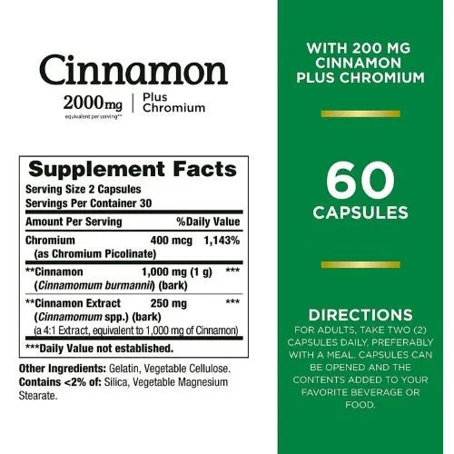 Nature's Bounty, Cinnamon Plus Chromium, 2,000 mg, (60 Capsules) in Bangladesh
