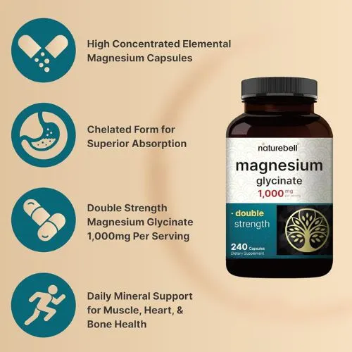 Naturebell Magnesium Glycinate 1000mg (240 Capsules) in Bangladesh | 3rd Party Tested - Thumbnail 3