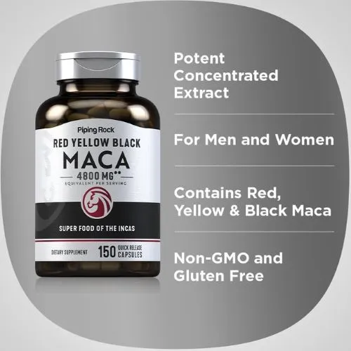 Piping Rock Red Yellow Black Maca Root 4800mg (150 Capsules) in Bangladesh - Thumbnail 3