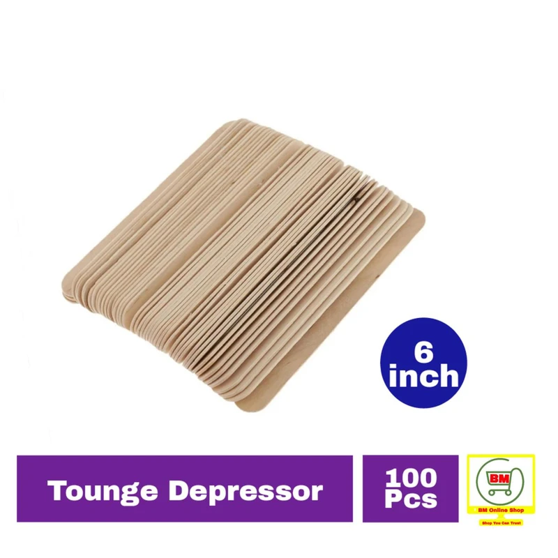 100 Pcs 6" Disposable Medical Tongue Depressors Wooden Toungue Waxing Spatula Wax