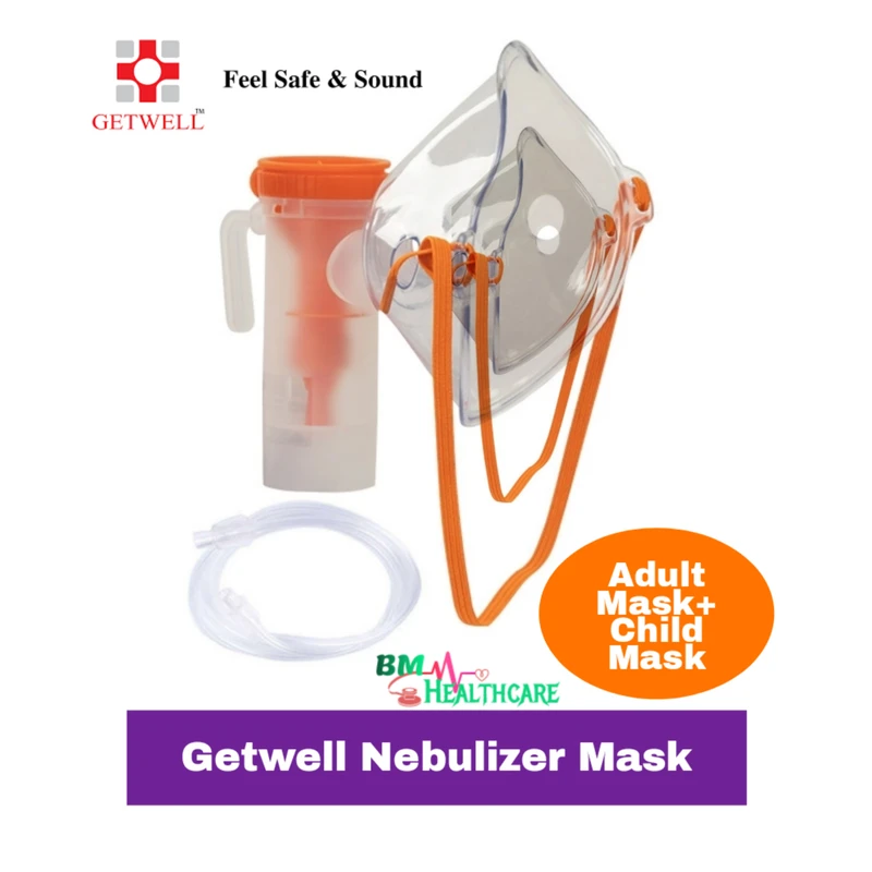 Getwell Nebulizer Mask For Nebulization (Adult & Child Size Mouthpiece in a Pack)- 01 Set